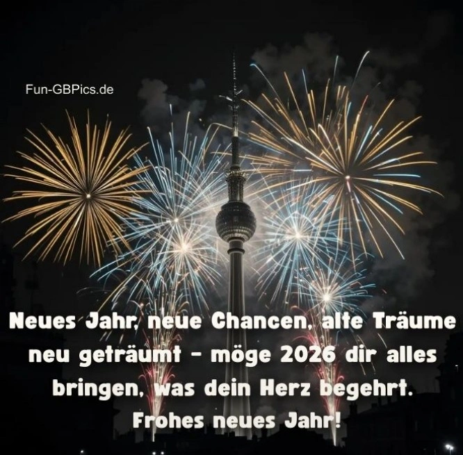 Neues Jahr, neue Chancen, alte Träume neu geträumt – möge 2026 dir alles bringen, was dein Herz begehrt. Frohes neues Jahr!